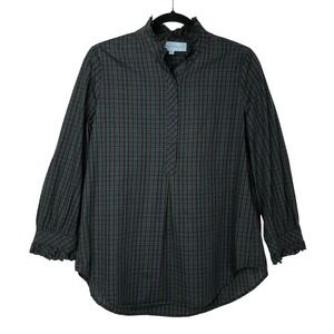 Tuckernuck Womens Teagan Plaid Popover Cotton Blouse Size S Preppy Holiday
